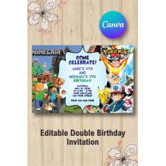 Twin Minecraft and Pokémon Invitation | Canva Template